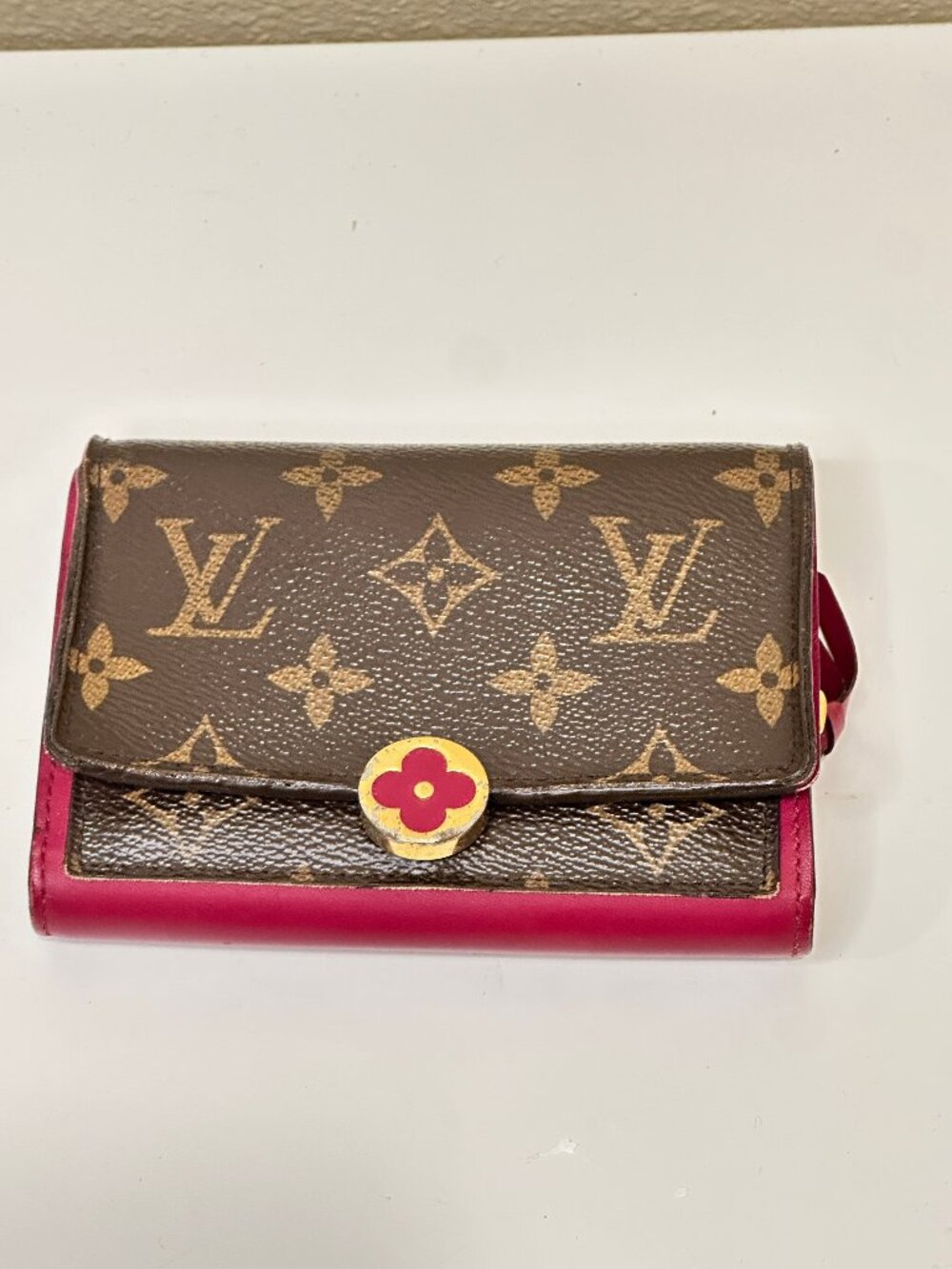 Louis Vuitton Monogram Compact Wallet Fuchsia Magenta Flower